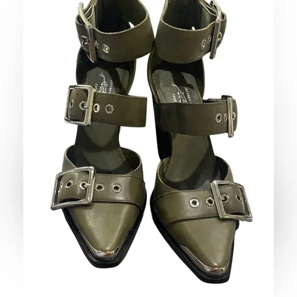 Free People Jeffrey Campbell Hendrix ~ Size 9 ~ Olive Cow Leather Heels Shoes - Picture 3 of 10